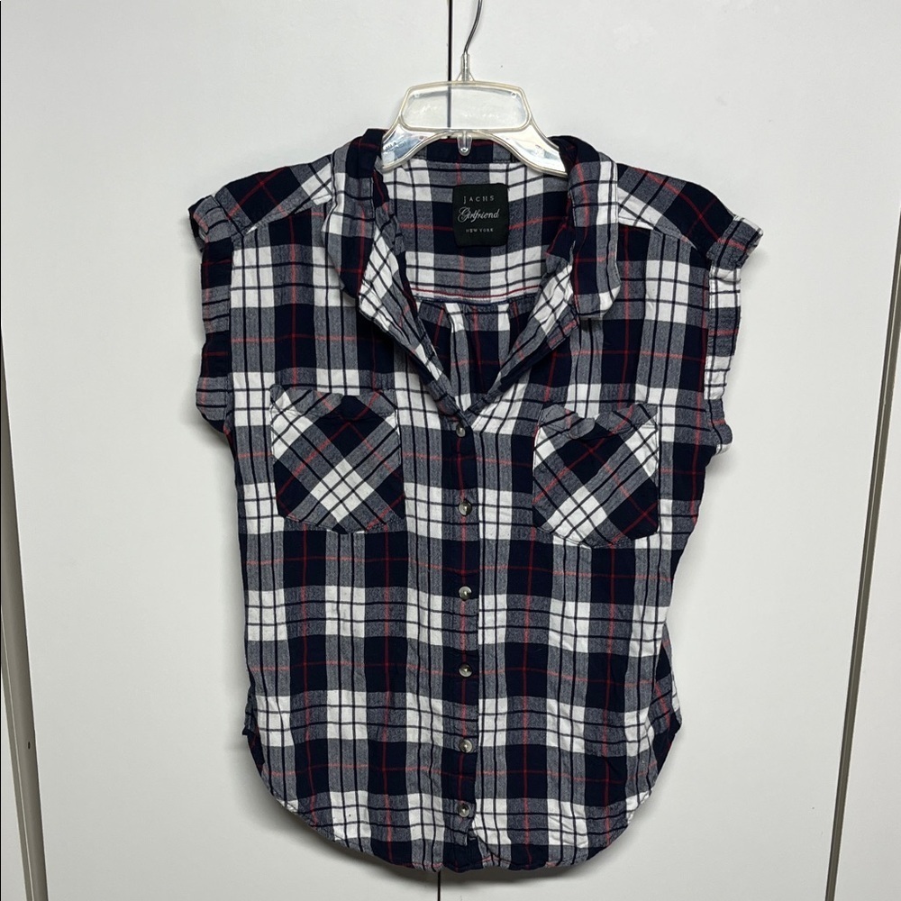 JACHS Girlfriend Navy and Red Plaid Shirt